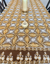 Load image into Gallery viewer, Table Cover: 156 x 78 inches Approx’. Aghabani Oriental for Rectangle Tables, Brown background with Gold & White Silk Embroidery