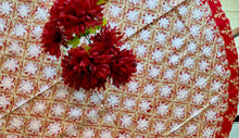 Load image into Gallery viewer, Round Table Cover. Diameter: 78 inches Approx'. Aghabani Oriental for Round Tables. Red background with Gold & White Silk