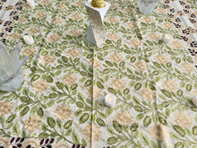 Load image into Gallery viewer, Table Cover: 58 x 58 inches Approx'. Beige background with Brown, Gold and Green Silk Embroidery tablecloth Handmade Aghabani for Square tables
