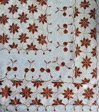 Load image into Gallery viewer, Table Cover: 117 x 58 inches Approx’. Aghabani Oriental for Rectangle Tables, Beige background with Brick Red & Off White Silk Embroidery