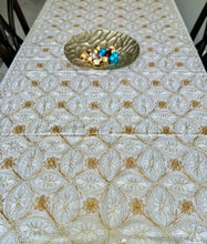 Load image into Gallery viewer, Table Cover: 117 x 69 inches Approx'. Aghabani Oriental for Rectangle Tables, White background with White and Gold Silk Embroidery