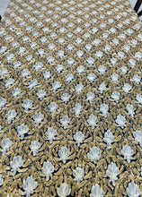 Load image into Gallery viewer, Table Cover: 117 x 75 inches Approx'. Aghabani Oriental for Rectangle Tables, Black background with Gold and White Silk Embroidery