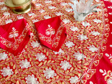 Load image into Gallery viewer, Round Table Cover. Diameter: 78 inches Approx'. Aghabani Oriental for Round Tables. Red background with Gold & White Silk