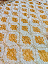 Load image into Gallery viewer, Table Cover: 117 x 58 inches Approx'. Aghabani Oriental for Rectangle Tables, Beige background with White and Gold Silk Embroidery