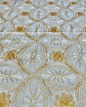 Load image into Gallery viewer, Table Cover: 117 x 69 inches Approx'. Aghabani Oriental for Rectangle Tables, White background with White and Gold Silk Embroidery