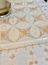 Load image into Gallery viewer, Table Cover: 58 x 58 inches Approx'. Beige background with Gold and Beige Silk Embroidery tablecloth Handmade Aghabani for Square tables