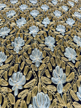 Load image into Gallery viewer, Table Cover: 117 x 75 inches Approx'. Aghabani Oriental for Rectangle Tables, Black background with Gold and White Silk Embroidery