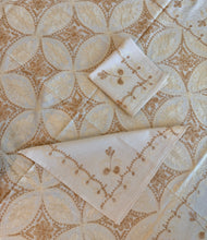 Load image into Gallery viewer, Table Cover: 58 x 58 inches Approx'. Beige background with Gold and Beige Silk Embroidery tablecloth Handmade Aghabani for Square tables