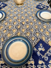 Load image into Gallery viewer, Table Cover: 135 x 78 inches Approx’. Aghabani Oriental for Rectangle Tables, Navy Blue background with Gold & White Silk Embroidery