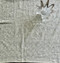 Load image into Gallery viewer, Table Cover: 57 x 57 inches Approx'. Aghabani Oriental for Square Tables. Beige background with White and Silver Silk