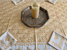Load image into Gallery viewer, Table Cover: 78 x 56 inches Approx'. Aghabani Oriental for Rectangle Tables. Beige background with Gold Silk