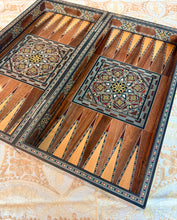 Load image into Gallery viewer, Handmade Mosaic Backgammon Set – Inlaid Walnut Wood & Mother-of-Pearl Game Board