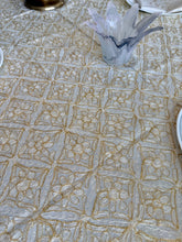 Load image into Gallery viewer, Table Cover: 117 x 58 inches Approx'. Aghabani Oriental for Rectangle Tables, Beige background with White and Gold Silk Embroidery
