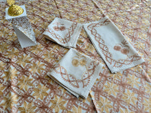 Load image into Gallery viewer, Table Cover: 78 x 56 inches Approx'. Aghabani Oriental for Rectangle Tables. Beige background with Gold and Brick Red Silk