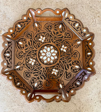Load image into Gallery viewer, Handcrafted Wooden Tray with Mother-of-Pearl Inlay | Octagonal Serving Tray with Handles | Middle Eastern Damascene Style