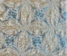 Load image into Gallery viewer, Table Cover: 117 x 58 inches Approx'. Aghabani Oriental for Rectangle Tables, White background with White and Blue Silk Embroidery