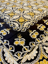 Load image into Gallery viewer, Table Cover: 58 x 58 inches Approx'. Black background with Gold and Silver Silk Embroidery tablecloth Handmade Aghabani for Square tables