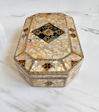 Load image into Gallery viewer, Mother of Pearl Mosaic Inlay Box | Middle Eastern Trinket & Jewelry Box | Handmade Wood Keepsake Box | Decorative Gift
