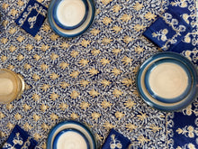 Load image into Gallery viewer, Table Cover: 135 x 78 inches Approx’. Aghabani Oriental for Rectangle Tables, Navy Blue background with Gold & White Silk Embroidery
