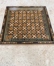 Load image into Gallery viewer, Vintage Mosaic Chess Board with Wooden Pieces, Inlaid Marquetry Game Set, Mother-of-Pearl Accents