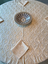 Load image into Gallery viewer, Round Table Cover. Diameter: 78 inches Approx'. Aghabani Oriental for Round Tables. Off White background with Gold & White Silk