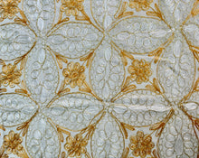 Load image into Gallery viewer, Table Cover: 117 x 69 inches Approx'. Aghabani Oriental for Rectangle Tables, Beige background with White and Gold Silk Embroidery
