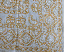 Load image into Gallery viewer, Table Cover: 58 x 58 inches Approx'. Off white background with Gold and White Silk Embroidery tablecloth Handmade Aghabani for Square tables