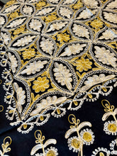 Load image into Gallery viewer, Table Cover: 58 x 58 inches Approx'. Black background with Gold and Silver Silk Embroidery tablecloth Handmade Aghabani for Square tables