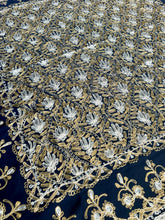 Load image into Gallery viewer, Table Cover: 58 x 58 inches Approx'. Dark Green background with Gold and White Silk Embroidery tablecloth Handmade Aghabani for Square tables
