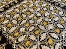Load image into Gallery viewer, Table Cover: 58 x 58 inches Approx'. Black background with Gold and Silver Silk Embroidery tablecloth Handmade Aghabani for Square tables