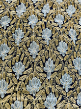 Load image into Gallery viewer, Table Cover: 117 x 75 inches Approx'. Aghabani Oriental for Rectangle Tables, Black background with Gold and White Silk Embroidery