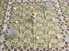 Load image into Gallery viewer, Table Cover: 58 x 58 inches Approx'. Beige background with Brown, Gold and Green Silk Embroidery tablecloth Handmade Aghabani for Square tables