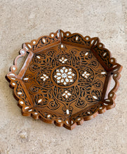 Load image into Gallery viewer, Handcrafted Wooden Tray with Mother-of-Pearl Inlay | Octagonal Serving Tray with Handles | Middle Eastern Damascene Style