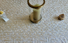 Load image into Gallery viewer, Table Cover: 156 x 78 inches Approx’. Aghabani Oriental for Rectangle Tables, Beige background with Gold & White Silk Embroidery