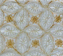 Load image into Gallery viewer, Table Cover: 117 x 69 inches Approx'. Aghabani Oriental for Rectangle Tables, White background with White and Gold Silk Embroidery