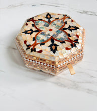 Load image into Gallery viewer, Octagonal Mother of Pearl Jewelry Box, Handmade Inlaid Wood Trinket Box, Abalone Mosaic Keepsake Box, Gift for Her