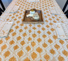 Load image into Gallery viewer, Table Cover: 117 x 58 inches Approx'. Aghabani Oriental for Rectangle Tables, Beige background with White and Gold Silk Embroidery