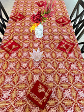 Load image into Gallery viewer, Table Cover: 156 x 78 inches Approx’. Aghabani Oriental for Rectangle Tables, Red background with Gold & Pink Silk Embroidery