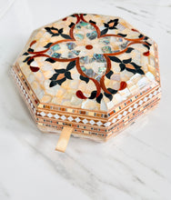 Load image into Gallery viewer, Octagonal Mother of Pearl Jewelry Box, Handmade Inlaid Wood Trinket Box, Abalone Mosaic Keepsake Box, Gift for Her
