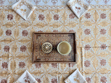 Load image into Gallery viewer, Table Cover: 117 x 58 inches Approx’. Aghabani Oriental for Rectangle Tables, Beige background with Brick Red & Gold Silk Embroidery