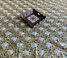 Load image into Gallery viewer, Table Cover: 117 x 75 inches Approx'. Aghabani Oriental for Rectangle Tables, Black background with Gold and White Silk Embroidery