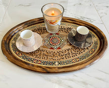 Load image into Gallery viewer, Wooden Mosaic Tray inlaid with Mother of Pearl. L 19.9 in W 13.3 in.