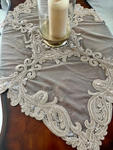 Load image into Gallery viewer, Table Centerpiece: 37 x 37 inches approx. Beige background with Beige Embroidery