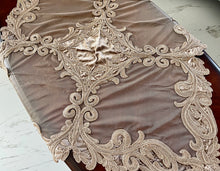 Load image into Gallery viewer, Table Centerpiece: 37 x 37 inches approx. Beige background with Beige Embroidery