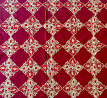 Load image into Gallery viewer, Silk Organza Tables Cover: 94 x 59 inches approx. Red background with Red & Gold embroidery