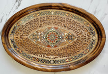 Load image into Gallery viewer, Wooden Mosaic Tray inlaid with Mother of Pearl. L 19.9 in W 13.3 in.