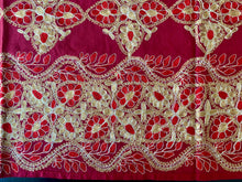 Load image into Gallery viewer, Silk Organza Tables Cover: 94 x 59 inches approx. Red background with Red & Gold embroidery