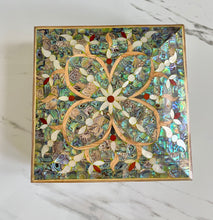 Load image into Gallery viewer, Large Sized Pearl Handmade Mosaic Box. Size: 9.5 x 9.5 inches