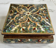 Load image into Gallery viewer, Large Sized Pearl Handmade Mosaic Box. Size: 9.5 x 9.5 inches
