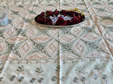 Load image into Gallery viewer, Table Cover: 78 x 56 inches Approx'. Aghabani Oriental for Rectangle Tables. White background with Pink and Gray Silk